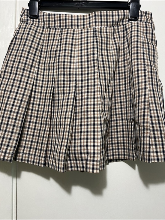 HYFVE Dresses & Skirts - HYFVE Beige and Navy Plaid Pleated Mini Skirt